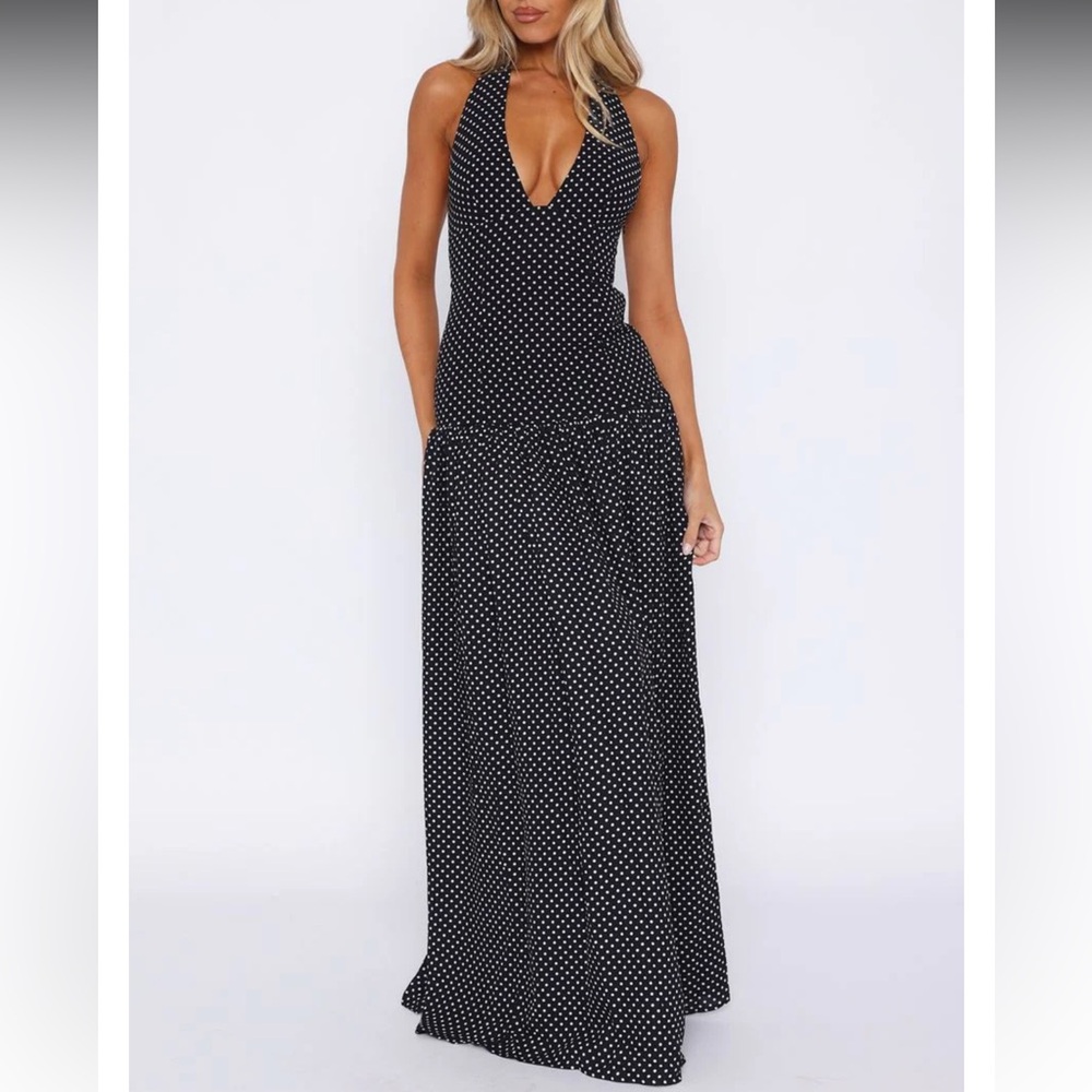 White Fox Boutique Black and White Polka Dot Backless Dress